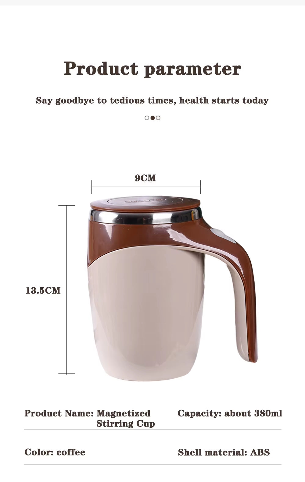 “Magnetic electric mug showing built-in stir button”