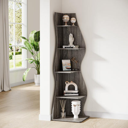 Tribesigns Modern 5-Tier Wall Corner Bookshelf, Stylish Corner Small Bookcase Storage Rack, for Living Room, Bedroom, and Entryway Decor Shelves