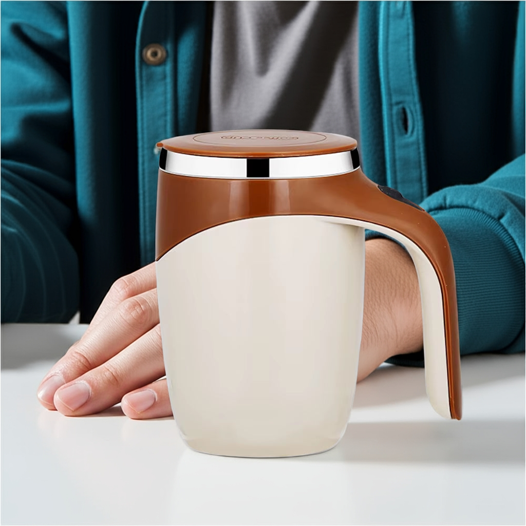 Lazy Self-Stirring Coffee Mug 380ml – Magnetic Stainless Steel Smart Mixing Cup