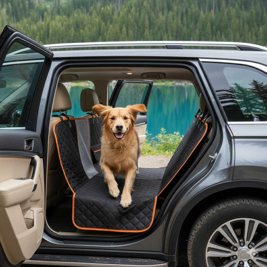 Dog Car Seat Cover for Back Seat – Waterproof, Nonslip, Scratchproof Pet Hammock with Mesh Window & Storage Pockets, Fits Cars, SUVs & Trucks (Black, Heavy Duty)
