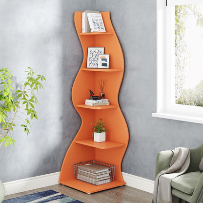 Tribesigns Modern 5-Tier Wall Corner Bookshelf, Stylish Corner Small Bookcase Storage Rack, for Living Room, Bedroom, and Entryway Decor Shelves