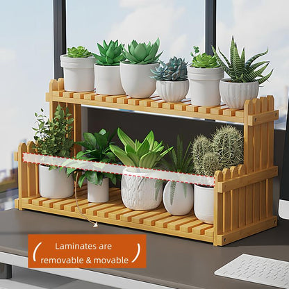 Trending Bamboo Desk Rack, 3-In-1 Plant Display & Storage Small Space Divider Home/Office/Balcony, Stylish MULTI-TIER Plant Stand, Double Duty: Plant Shelf + Book Organizer Natural Wood & Modern Design Perfect for Plant Moms/Dads!