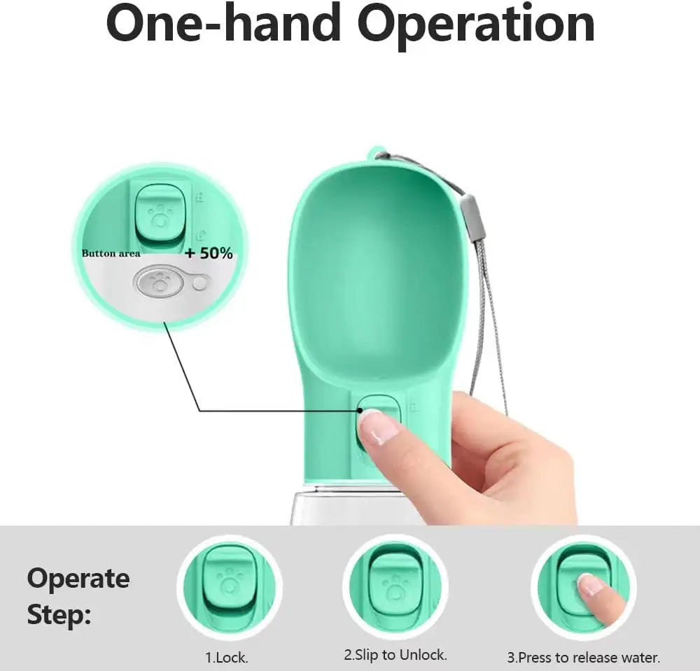 Diagram showing one-hand operation of dog water bottle